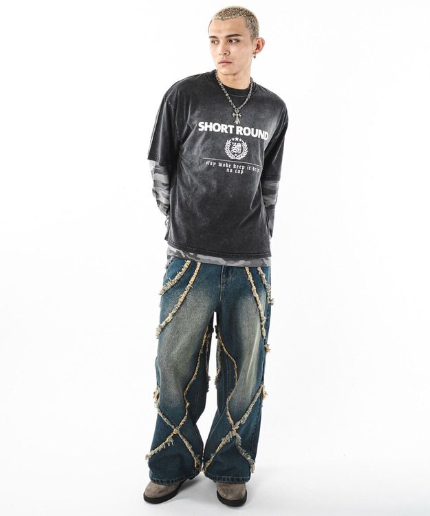 WEGO 【ユニセックス着用ITEM】フリンジデニムパンツ 柄1