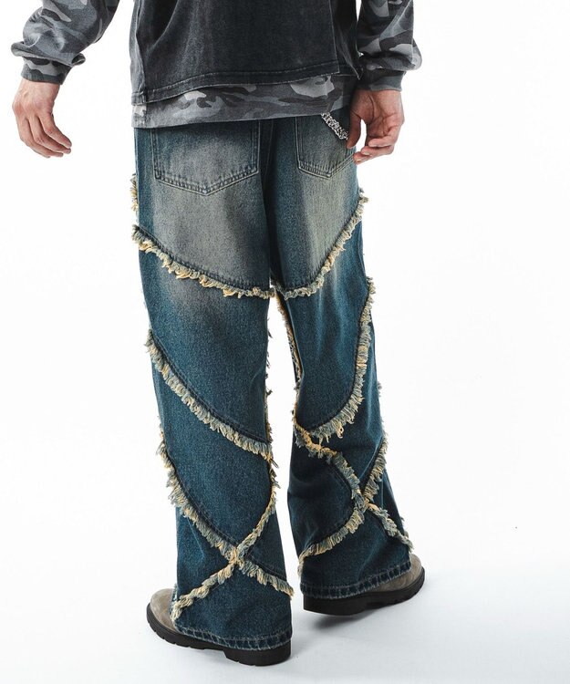 WEGO 【ユニセックス着用ITEM】フリンジデニムパンツ 柄1