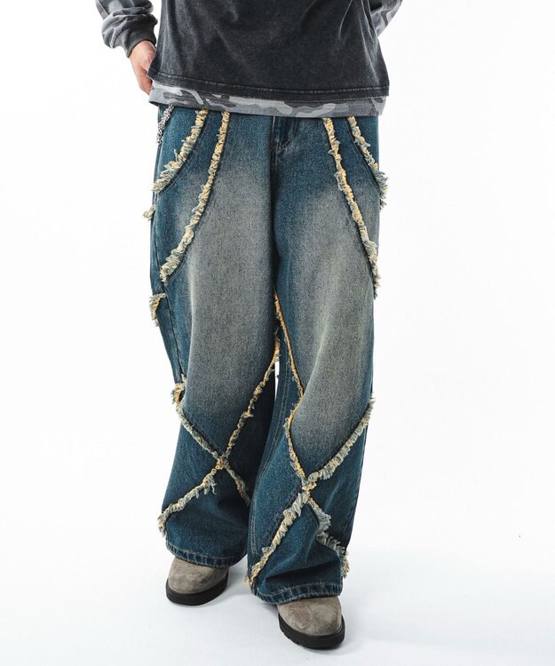 WEGO 【ユニセックス着用ITEM】フリンジデニムパンツ 柄1