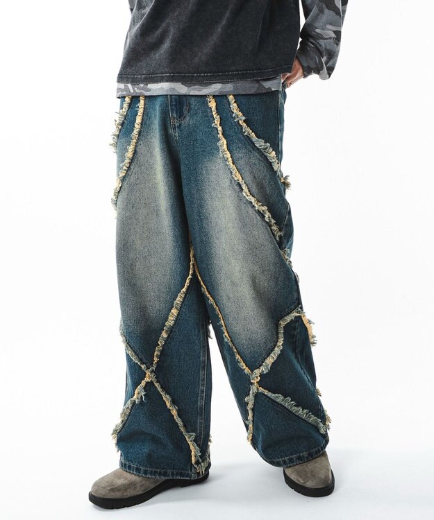 WEGO 【ユニセックス着用ITEM】フリンジデニムパンツ 柄1