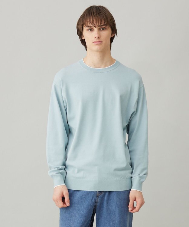 UNFILO MENS スタイリッシュ ニット プルオーバー スモーキーグリーン