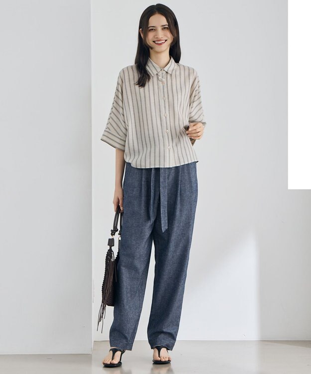 自由区 L 【カタログ掲載】コットンリネンシャンブレーテーパード パンツ インディゴ系