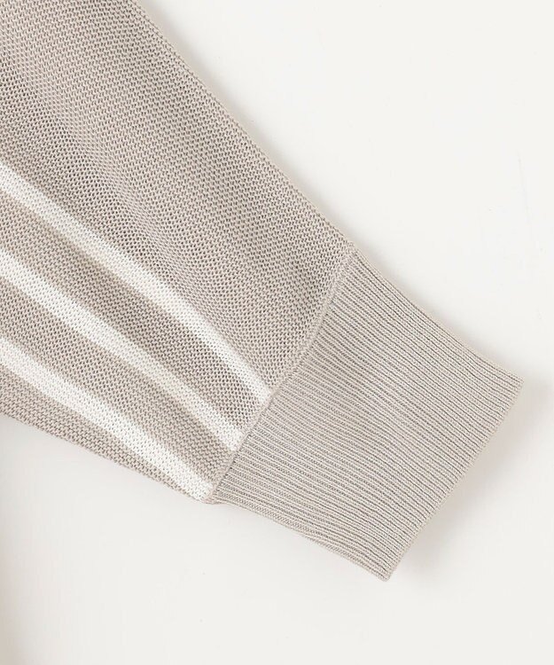 ANY L 【洗濯機可/アンチピリング/UVケア】アクリルガーターニット グレー×オフボーダー