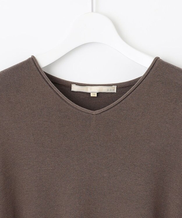 自由区 L 【洗える】ハイツイストコットンアセテート フリルデザインニット ブラウン系