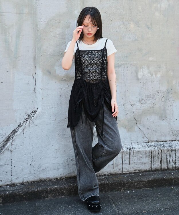 WEGO ドロストデザインキャミワンピース ブラック