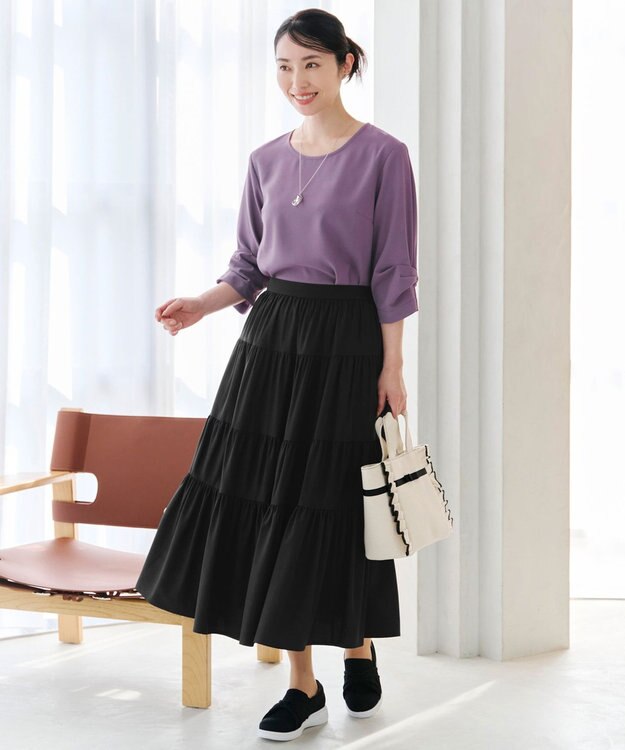 Tiaclasse 【洗える】ねじりリボン袖ブラウス パープル