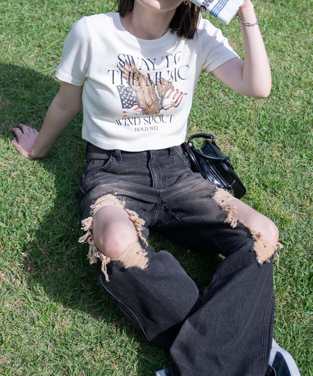 WEGO ヴィンテージウォッシュグラフィックリブT オフホワイト