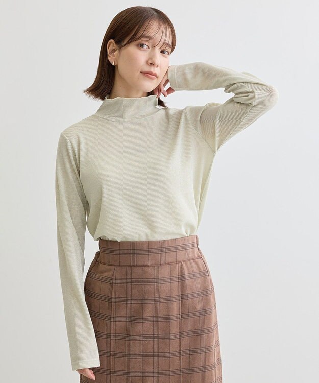 Green Parks ラメリブタートルプルオーバー Light Beige