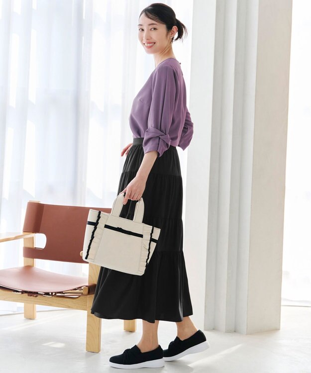 Tiaclasse 【洗える】ねじりリボン袖ブラウス パープル