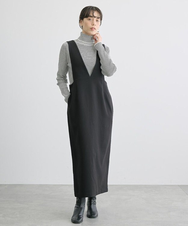 AMERICAN HOLIC イージーケアＶネックワンピース Black