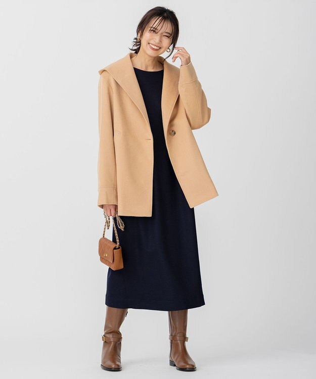 23区 【CLASSY.1月号掲載】ウールカシミヤビーバー フード付き ショートコート キャメル系
