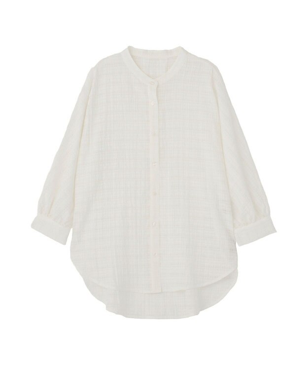 Green Parks シアーチェック７分袖シャツ Off White