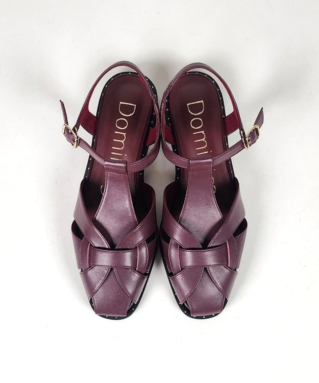 Dominic3 スタッズピース レザーケージサンダル ボルドー