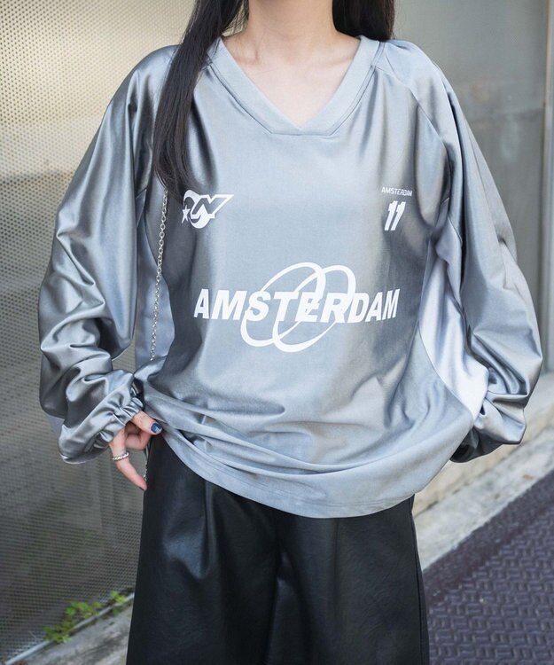 WEGO サテンゲームグラフィックプルオーバー グレー