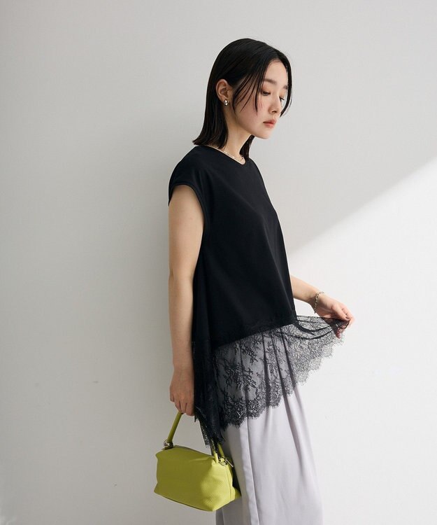 Green Parks 裾レースイレヘムフレンチＴシャツ Black