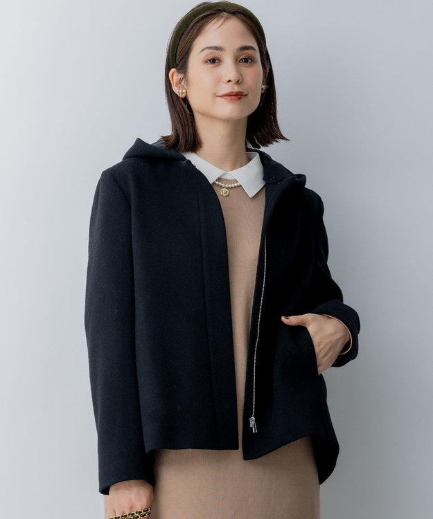 組曲 2WAYショートビーバー フーテッドコート ブラック系