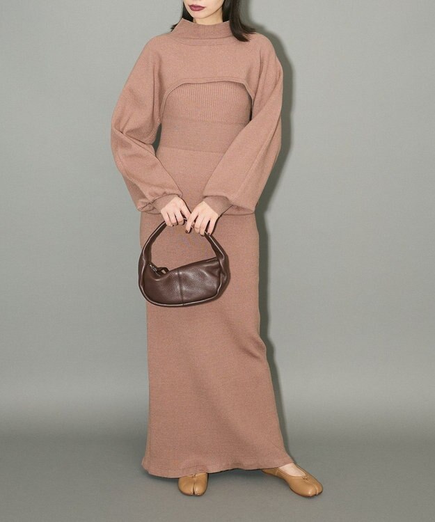 Green Parks ボレロ付ニットワンピース Brown