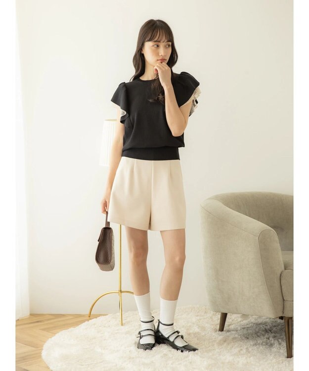 earth music&ecology レースドッキングフリルニットプルオーバー Black