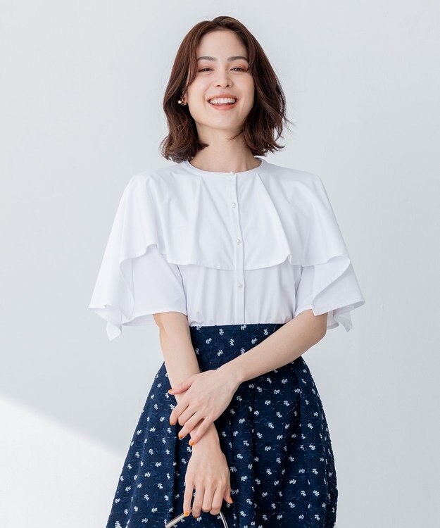 組曲 【洗える】ブラウスライクジャージーポンチョライク カットソー アイボリー系