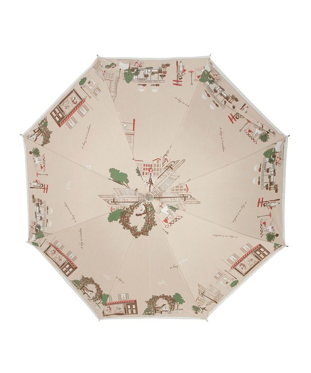 MOONBAT DAKS(ダックス) 晴雨兼用日傘 長傘 カラフルな街並み フワクール生地使用 ベージュ