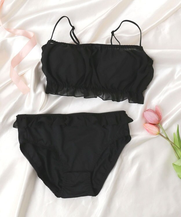 WEGO 【ブラトップ＆ショーツセット】Liliane　Ciel　シフォンフリル ブラック