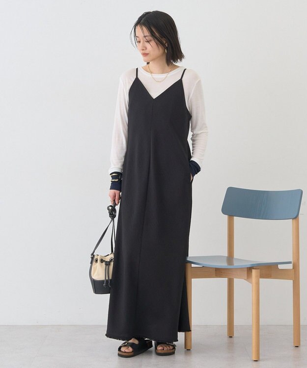 AMERICAN HOLIC リネンライクフリンジキャミワンピース Black