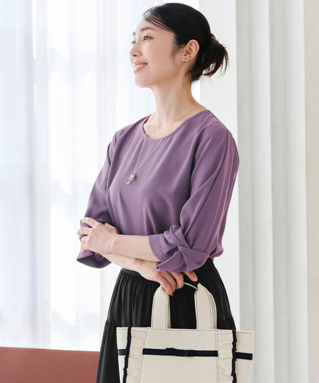 Tiaclasse 【洗える】ねじりリボン袖ブラウス パープル