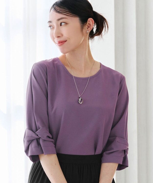 Tiaclasse 【洗える】ねじりリボン袖ブラウス パープル