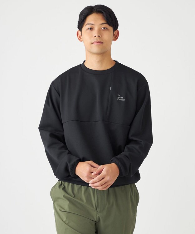 SHARE PARK MENS 【UVカット・吸水速乾・ストレッチ・軽量・アンチピリング 】ダンボールクルーネックスウェット（L・XLサイズ） ブラック系