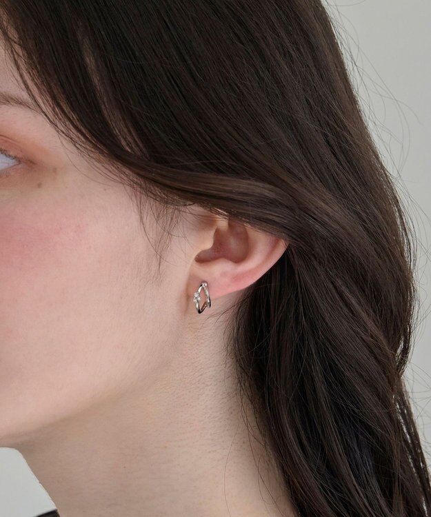 Phoebe 〈アレルギー対応〉シャイニーダブルフープセラミックピアス　シルバー シルバー