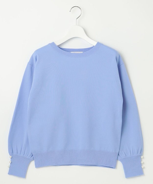 Feroux 【洗える】パールポイントパフスリーブ ニット ブルー系