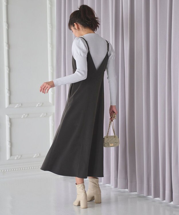 Feroux 【2WAY】パールストラップベロア ジャンスカ ライトグレー系