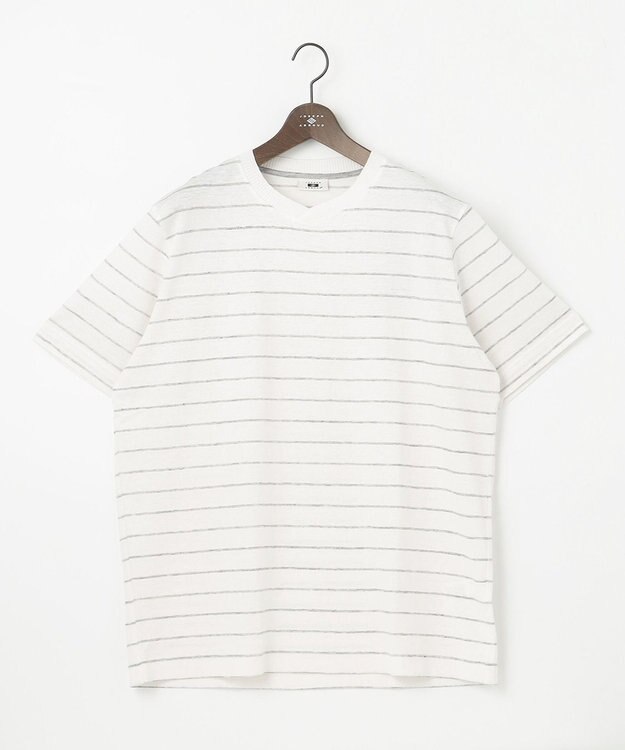 JOSEPH ABBOUD 【キングサイズ・清涼感/吸水速乾】リネンハニカムボーダーＴシャツ ホワイト系2