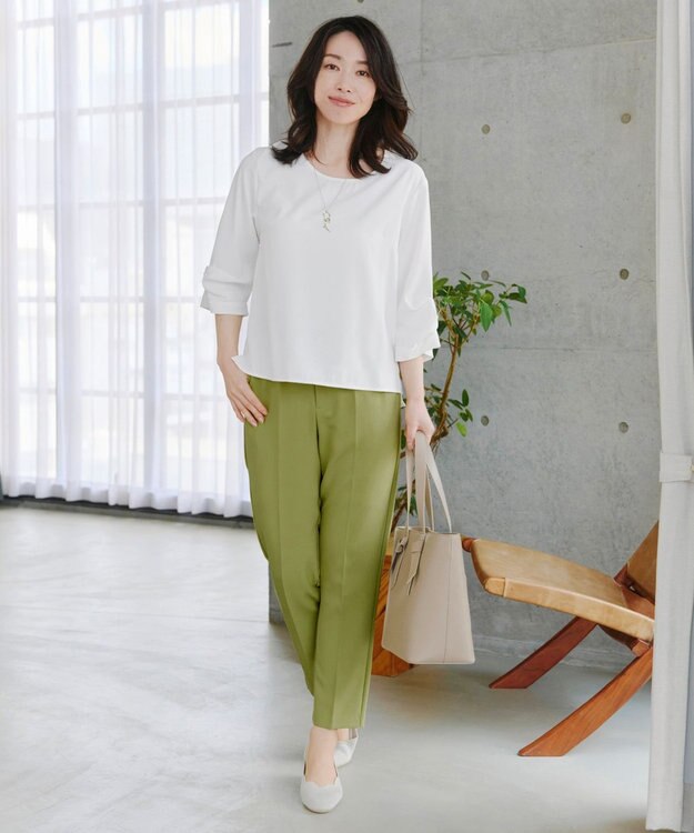 Tiaclasse 【洗える】ねじりリボン袖ブラウス オフホワイト