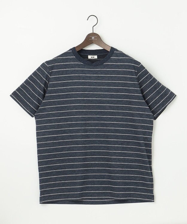 JOSEPH ABBOUD 【キングサイズ・清涼感/吸水速乾】リネンハニカムボーダーＴシャツ ネイビー系2