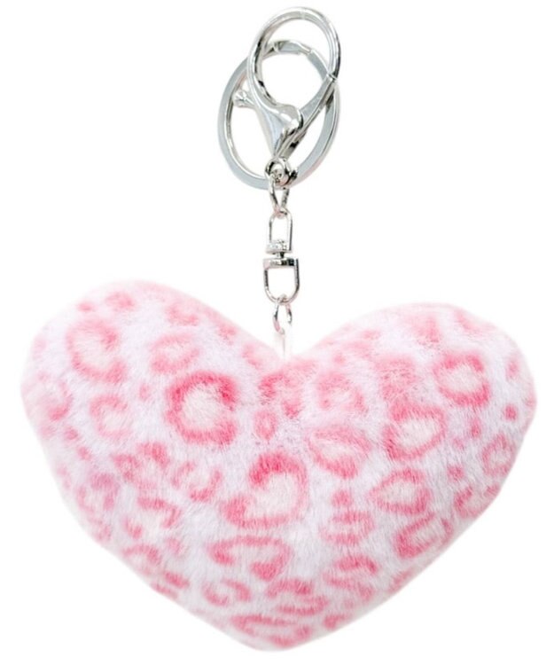 WEGO ファーレオパードハートキーホルダー Sピンク