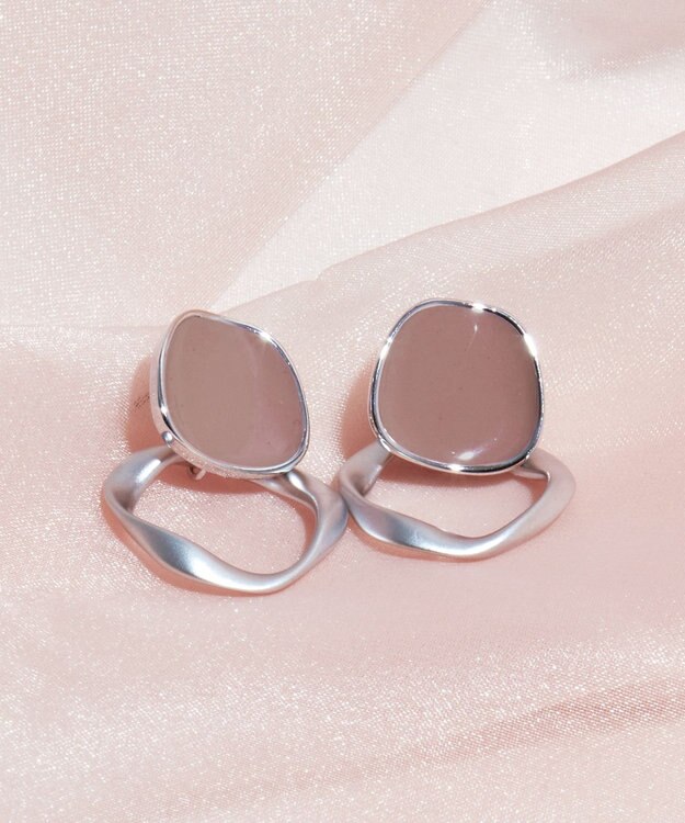 Tiaclasse カラーメタルリングピアス シルバー×ピンク