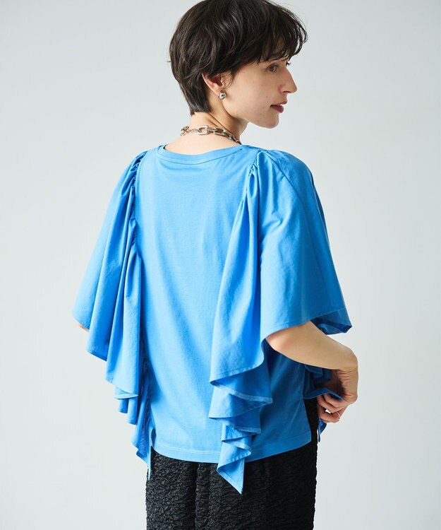 #Newans 【乾燥機可能/接触冷感】ラッフルフリルカットソー ブルー