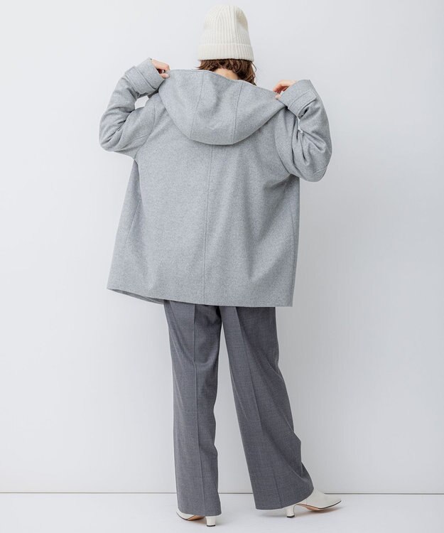 23区 L ウールカシミヤビーバー フード付き ショートコート ライトグレー系
