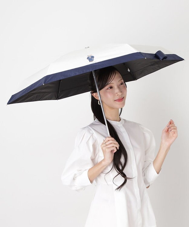 MOONBAT 【WEB限定/遮光率100%/遮熱/UV】POLO RALPH LAUREN（ポロ ラルフローレン）晴雨兼用日傘 ポロベア バイカラー 折りたたみ傘 楽折 オフ×ネイビー