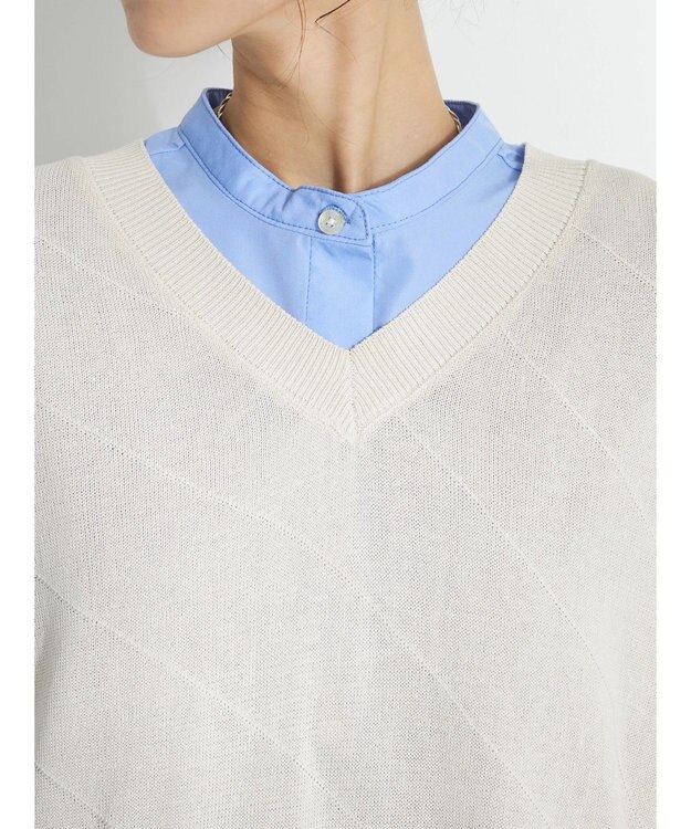 CRAFT STANDARD BOUTIQUE 【洗える】ニットベスト+バンドカラーシャツSET-B Ivory