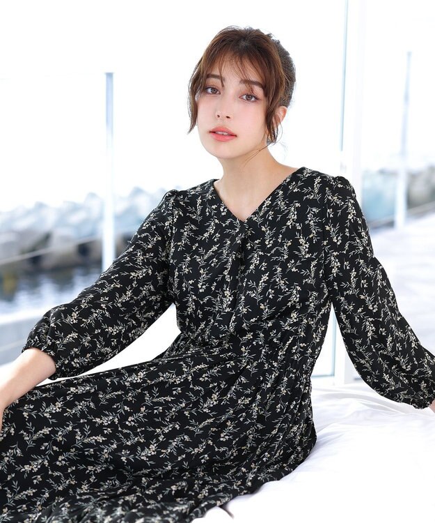 Tiaclasse 【洗える・新色追加】パフスリーブプリーツワンピース ブラックFL