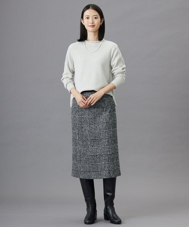 J.PRESS LADIES ウールシルクツイードグレンチェック スカート モノトーン系3