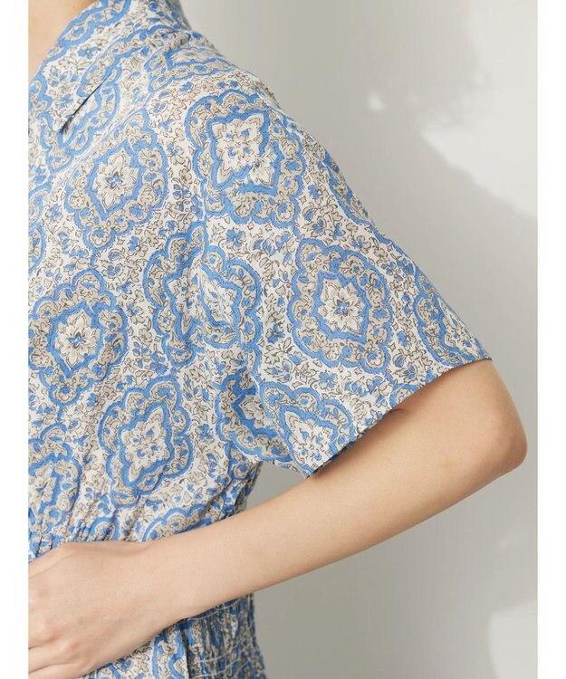 CRAFT STANDARD BOUTIQUE インド綿オープンカラーワンピース Blue