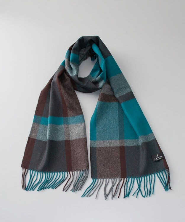 AURORA LANVIN COLLECTION ランバン コレクション カシミヤ チェックマフラー ダークグリーン