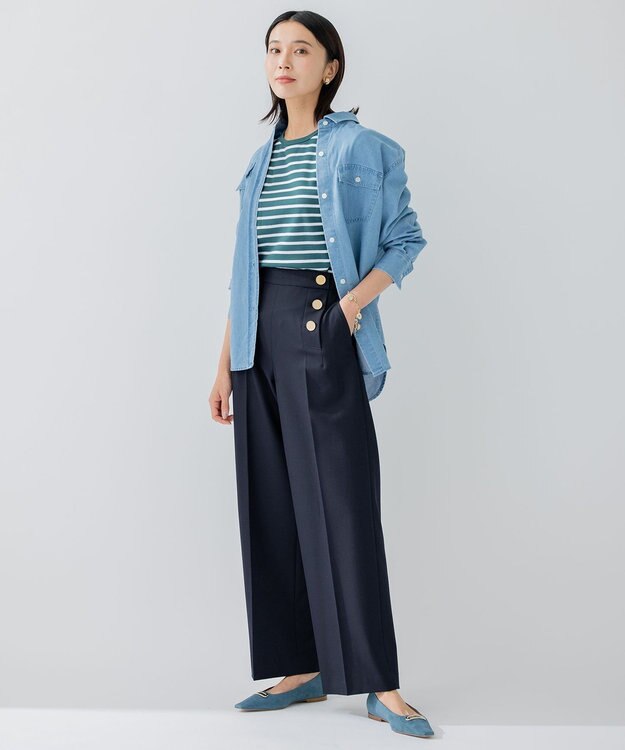 23区 【洗える】23区DENIM ライトダンガリー シャツ スカイブルー