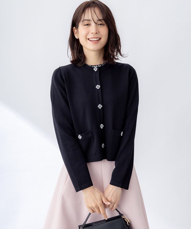 組曲 【WEB限定】ビジューパフスリーブ ニット ブラック系