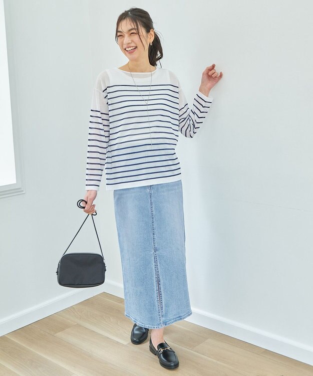 ANY L 【手洗い可/アンチピリング】シアーバスクボーダーニット ホワイト×ネイビー