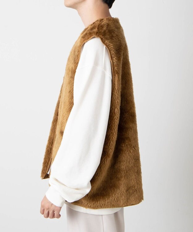 WEGO フェイクファーBIGベスト ブラウン