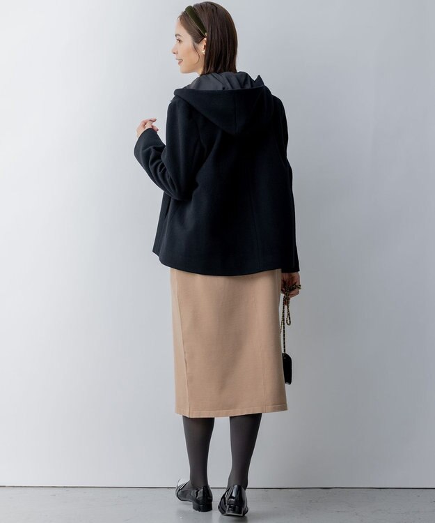 組曲 2WAYショートビーバー フーテッドコート ブラック系